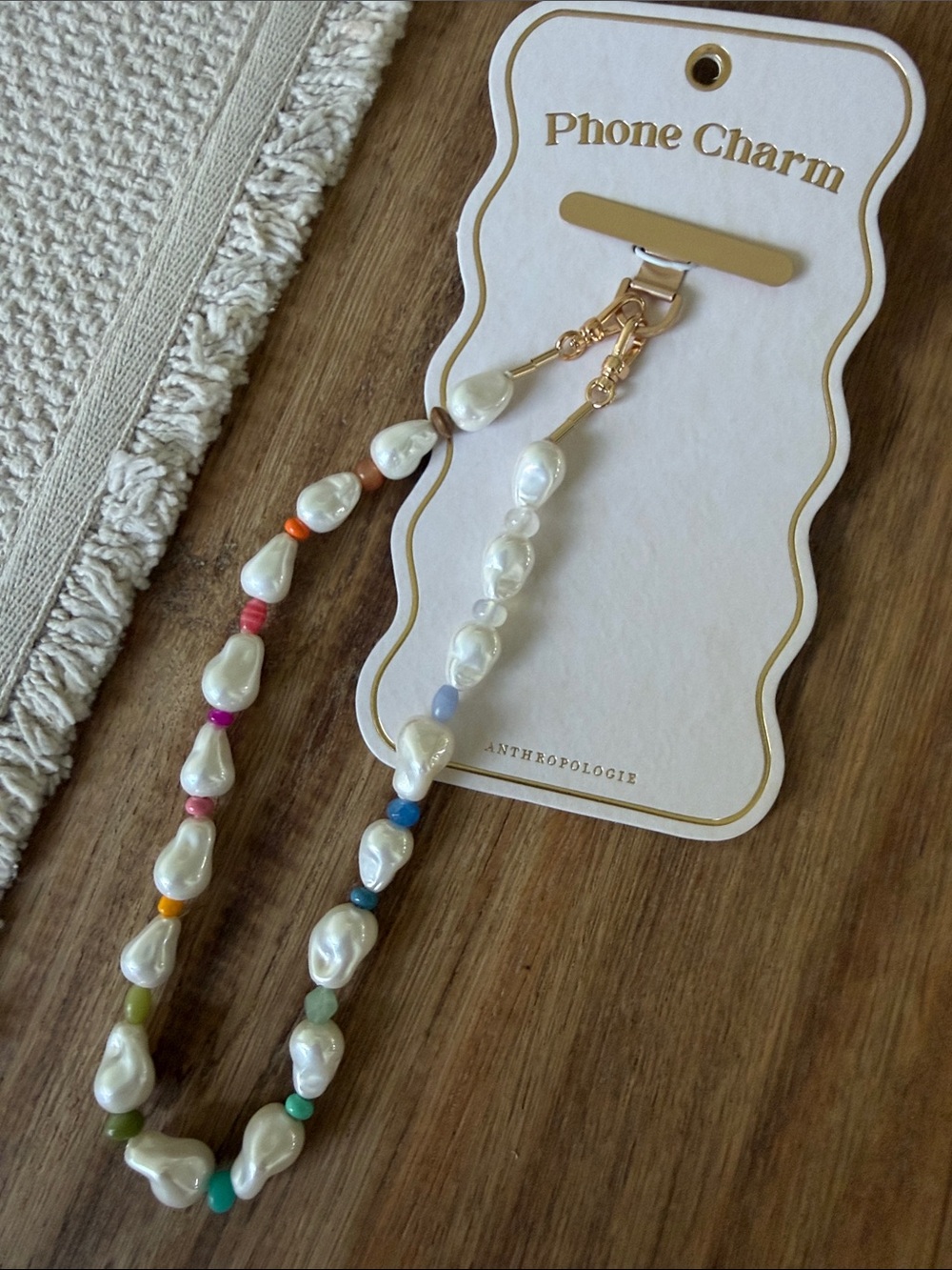 Anthropologie Pearl Bead Phone Charm with Multicolor Beads - Picture 2 of 4